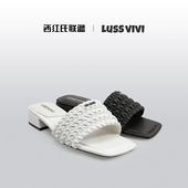 拍大 1跟高3.5cm半码 西红氏 内外垫全羊皮一字拖V2335850