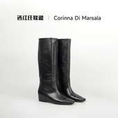 植鞣羊皮 大壮•西红氏 2025秋冬简约显瘦长筒靴女内增高4cm