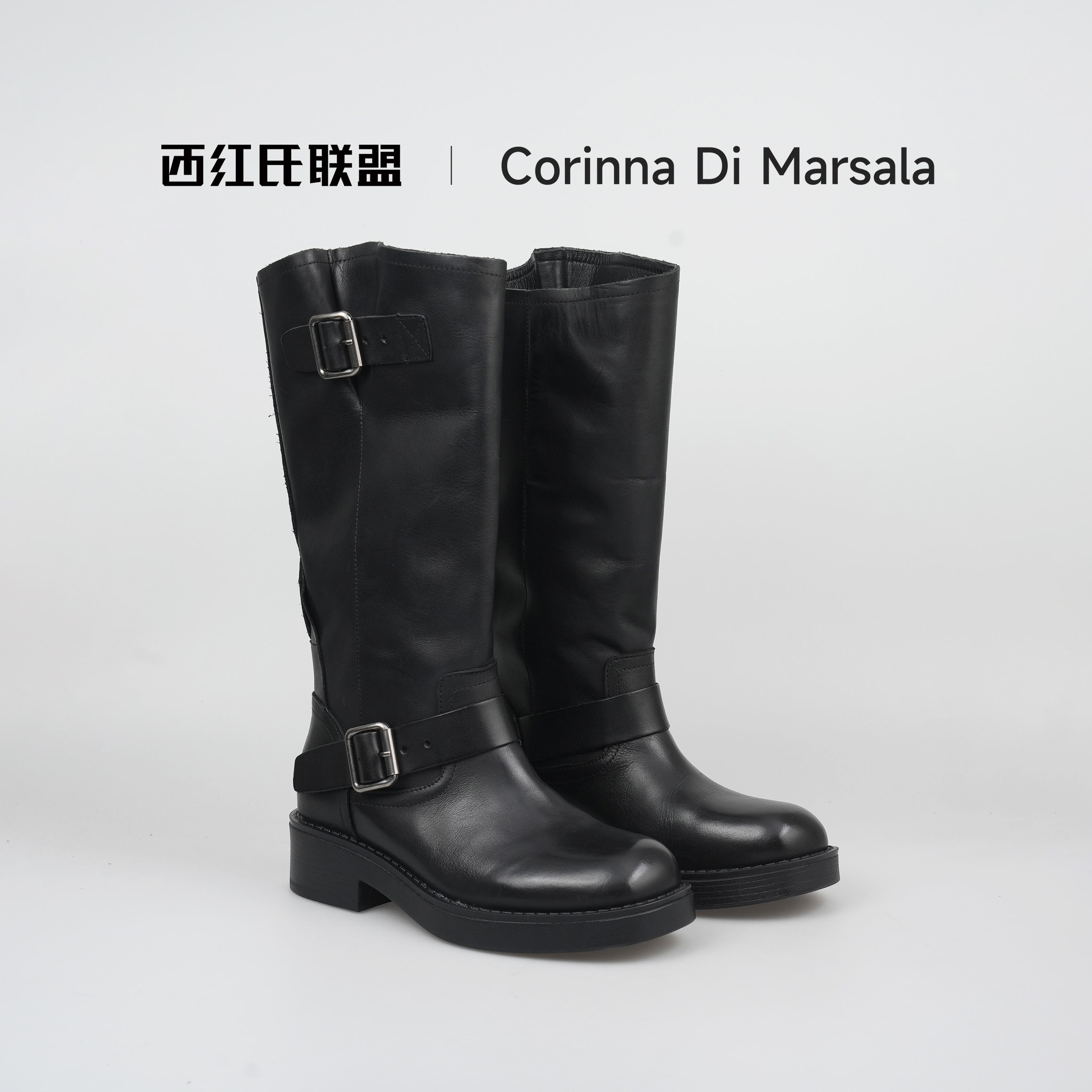 【大壮•西红氏】牛皮~圆头长筒时装靴X2550M632跟高4.5cm半码拍小,女鞋,骑士靴,淘宝优惠券,粉丝福利购,淘宝优惠卷