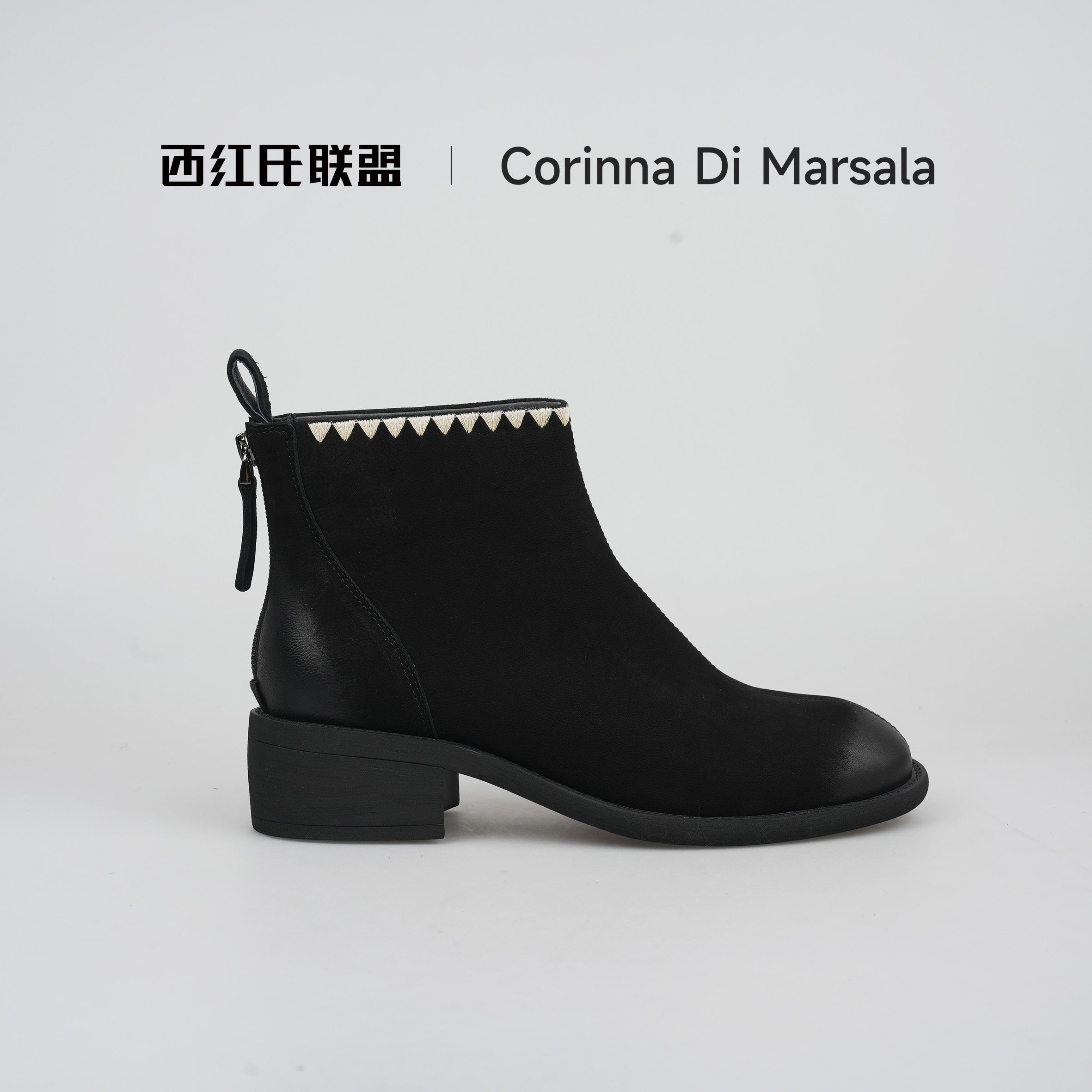 【大壮•西红氏】反绒羊皮圆头秀气时装靴百搭切尔西跟高4.3cm,女鞋,时装靴,淘宝优惠券,粉丝福利购,淘宝优惠卷