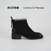 反绒羊皮圆头秀气时装 大壮•西红氏 靴百搭切尔西跟高4.3cm