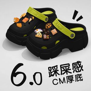 厚底外穿增高沙滩防滑包头拖鞋 洞洞女款 女新款 饼干披夏季 2025鞋