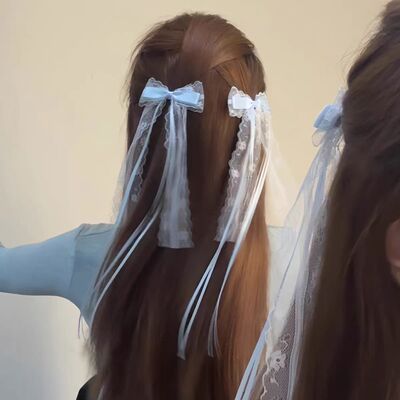 超仙蕾丝结飘带小发夹可爱公主