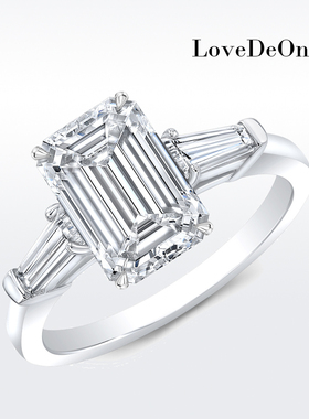 [培育钻]祖母绿三石钻戒HW马眼钻垫形钻18K铂金人工钻培育钻订婚