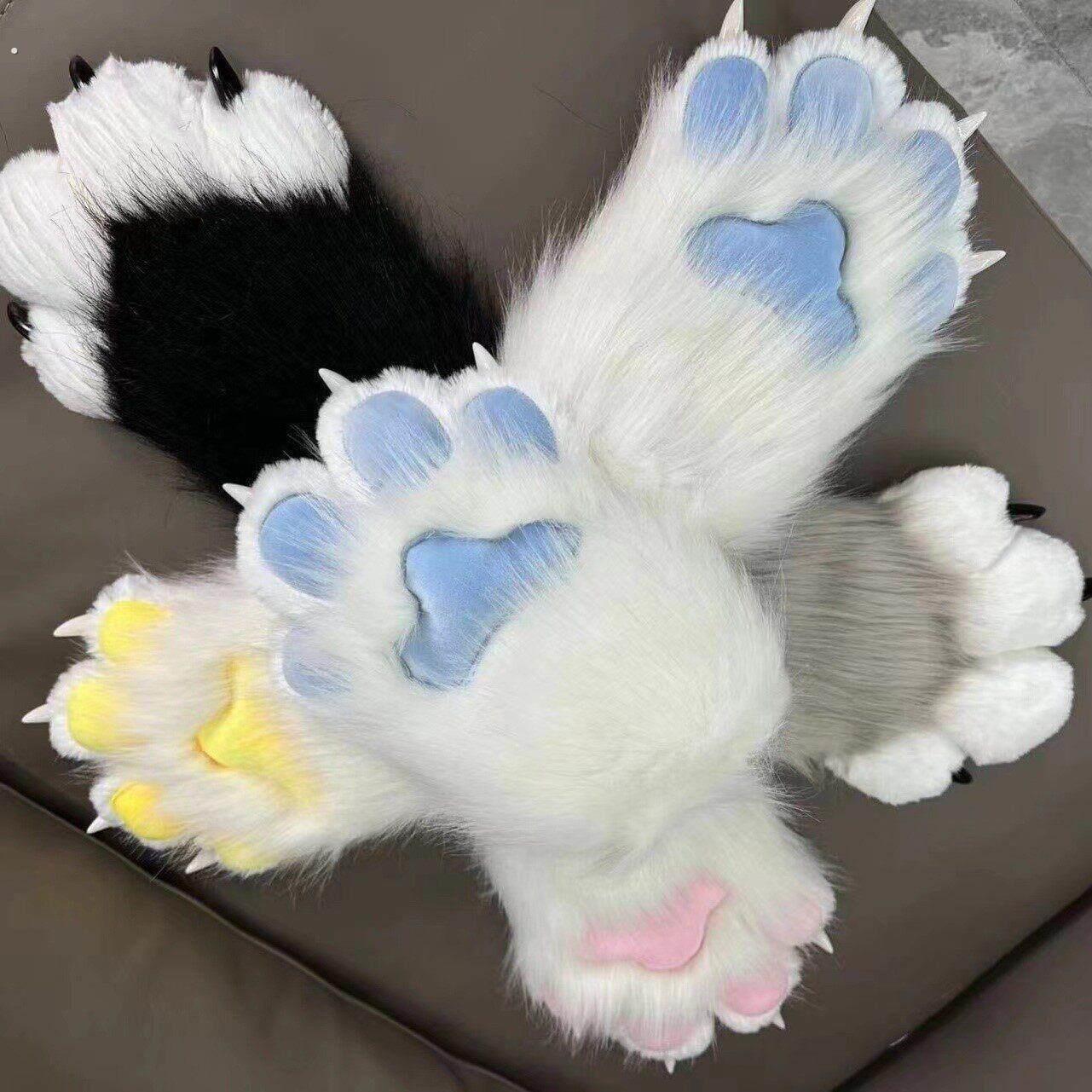 喵喵彩色毛毛服装爪子毛毛猫女孩手套爪子毛绒猫爪子手套爪子成品