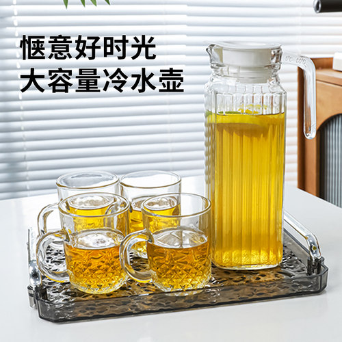 冰箱冷水壶玻璃耐高温大容量食品级家用储水加厚扎壶凉杯水壶套装