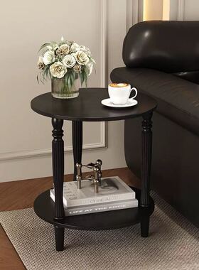 轻奢实木圆形双层储物边几