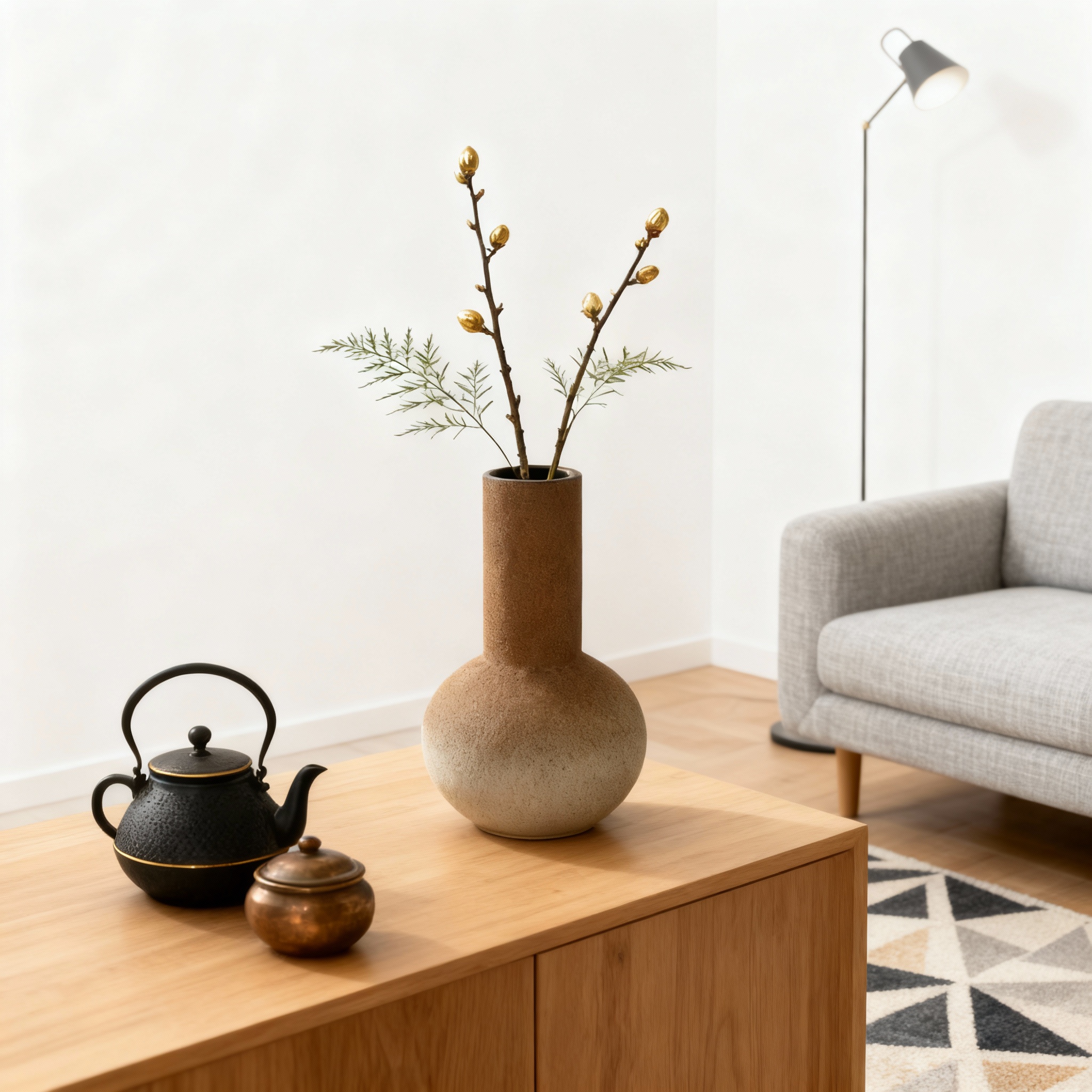 北欧简约陶瓷花瓶棕色圆筒形