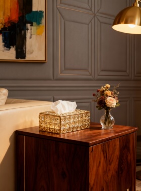 美拉德风水晶木质纸巾盒摆件