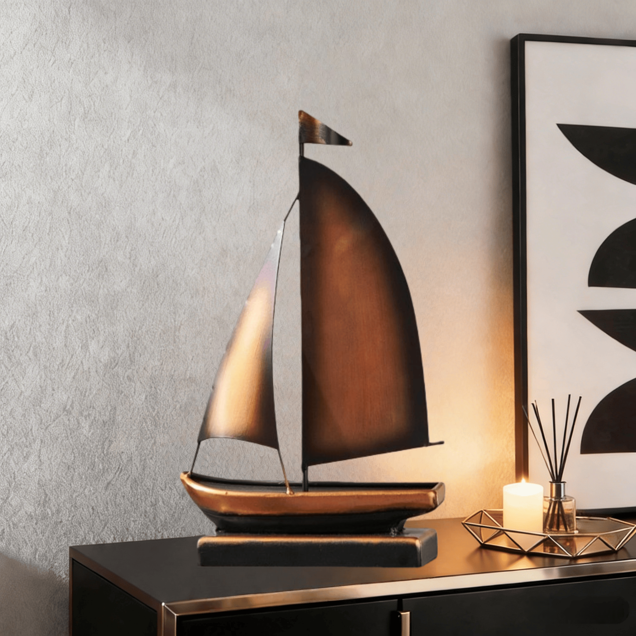 金属帆船中古摆件一帆风顺复古客厅电视柜书房领导办公室装饰送礼,家居饰品,装饰摆件,淘宝优惠券,粉丝福利购,淘宝优惠卷