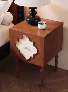 法式轻奢木质镂空圆形床头柜