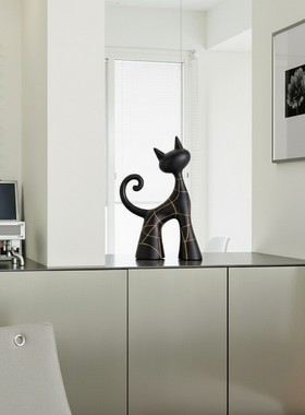 现代简约黑色猫咪装饰摆件