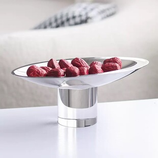 北欧极简不锈钢高脚果盘桌面轻奢装饰品客厅茶几托盘摆件