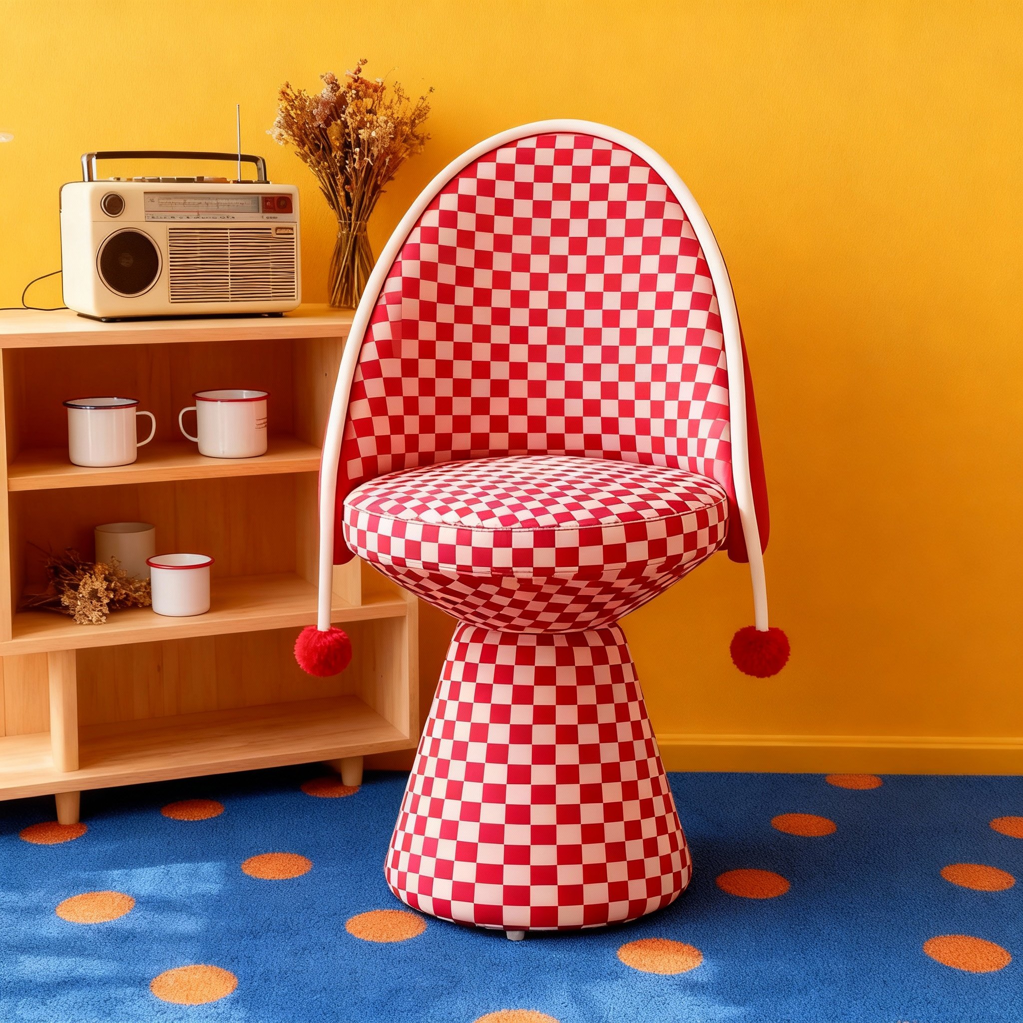 创意棋盘格小丑帽造型凳红白异形椅子家居装饰趣味凳子,住宅家具,卡通凳/异形凳,淘宝优惠券,粉丝福利购,淘宝优惠卷
