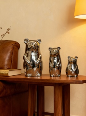 现代简约金属小熊装饰摆件