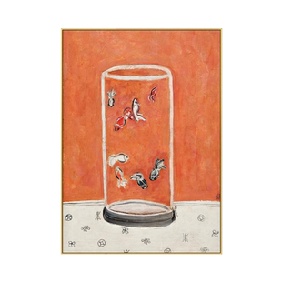 常玉 八尾金鱼 现代入户玄关装饰画书房进门走廊竖版挂画餐厅壁画