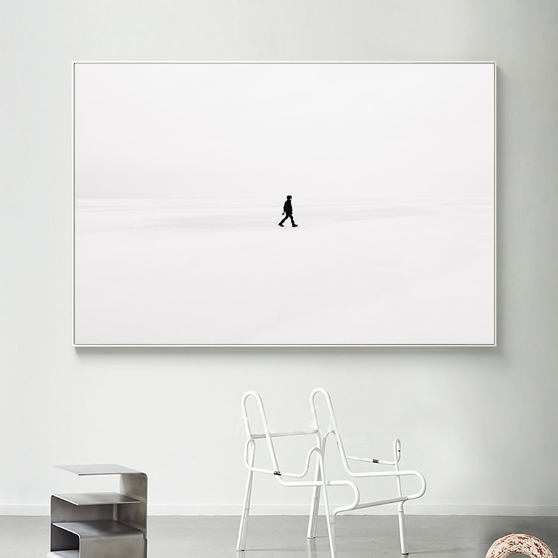 孤独的旅行 北欧黑白极简客厅装饰画工业风艺术抽象画卧室床头画