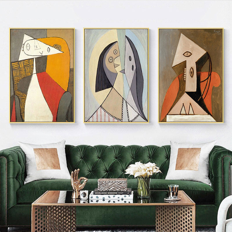 毕加索 现代抽象客厅装饰画人物挂画三联画玄关过道抽象名画壁画