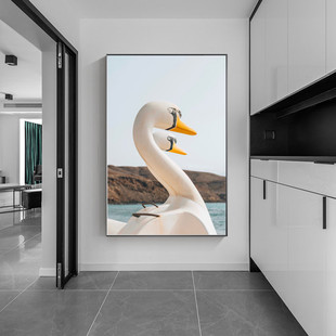 现代极简主义客厅装饰画沙发白天鹅挂画无障碍豪华高档餐厅壁画卧