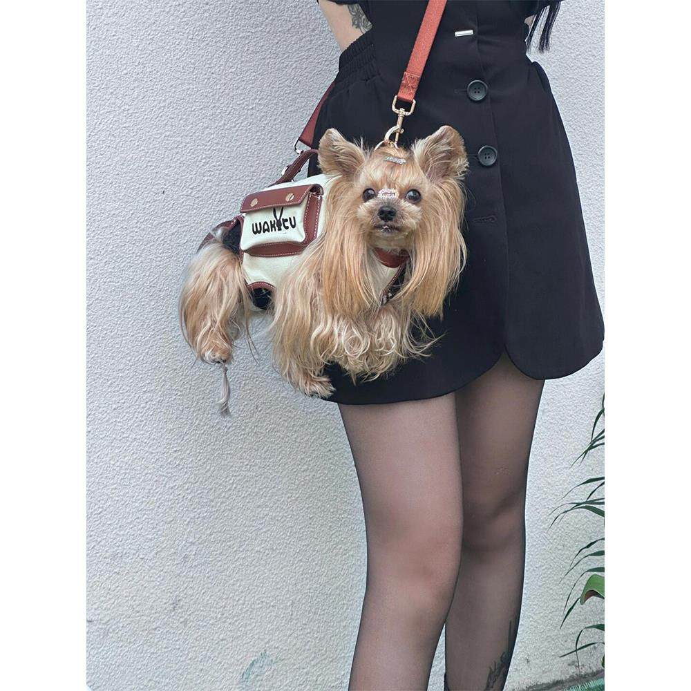 wakytu狗狗外出单肩斜挎背包宠物背带骑行狗包猫包中小型犬牵引绳