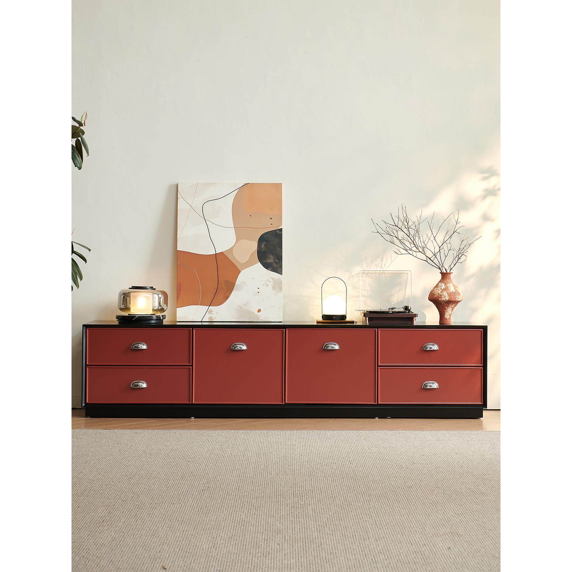 中古风电视柜客厅2025新款家用落地收纳储物柜多巴胺实木电视柜