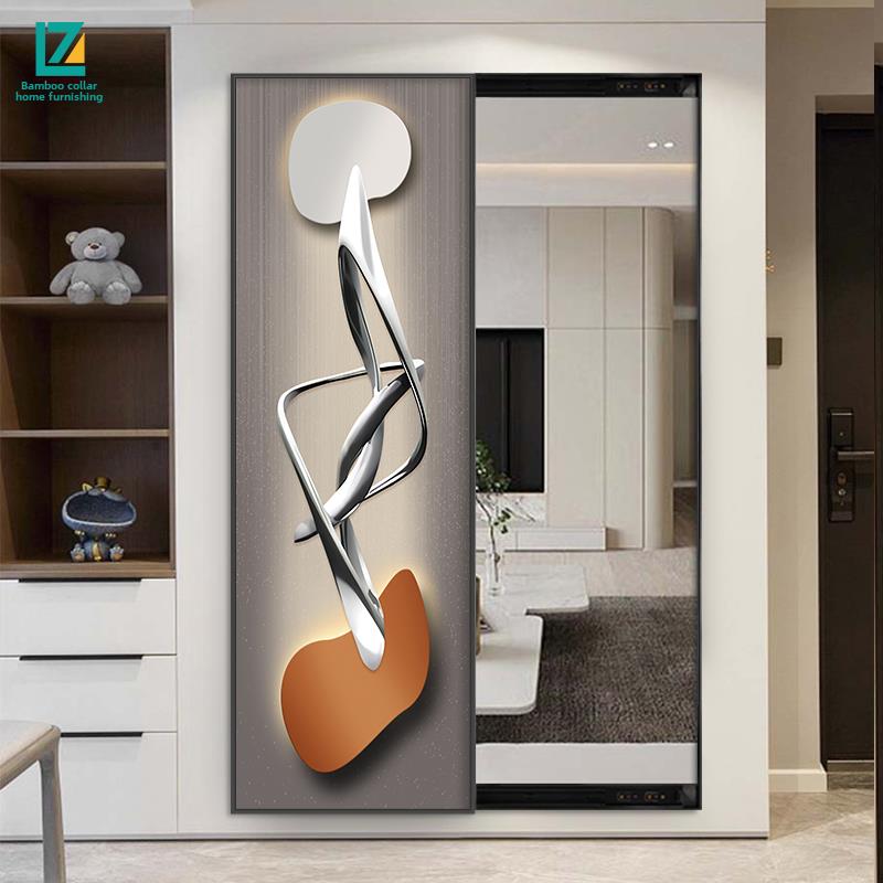 抽象几何隐藏滑动全身镜卧室隐形梳妆镜入口入口试衣镜装饰画