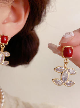 「YU心」精致轻奢百搭高级感红色几何小香风个性简约流苏耳环