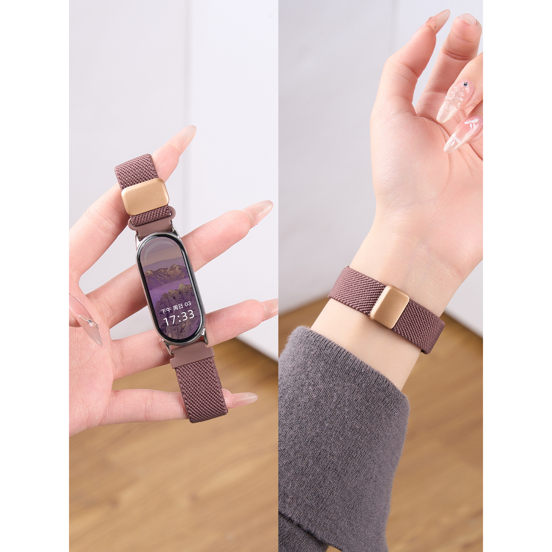 适用小米9手环表带10手表带8腕带7智能6运动5磁吸平纹尼龙编织秋冬4替换带NFC版3新款陶瓷特别版女生配件红色