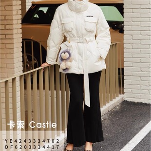 DF6203334417卡索castle裤子2024新款直筒微喇开叉西装裤显腿直女