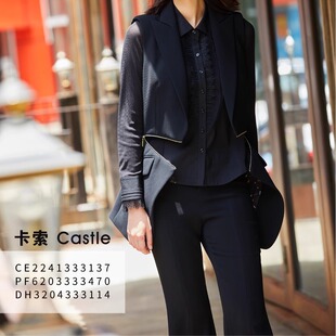 DH3204333114卡索castle裤子黑色显瘦直筒微喇西装裤2024秋季新品