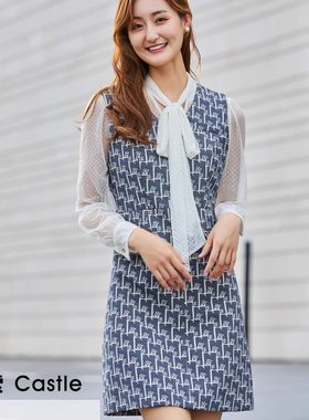 castle连衣裙设计感牛仔提花女