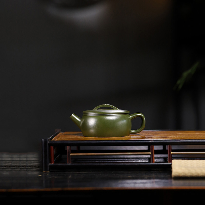 宜兴紫砂茶壶原矿翡翠绿泥纯全手工大口汉瓦壶潮汕斗茶小壶