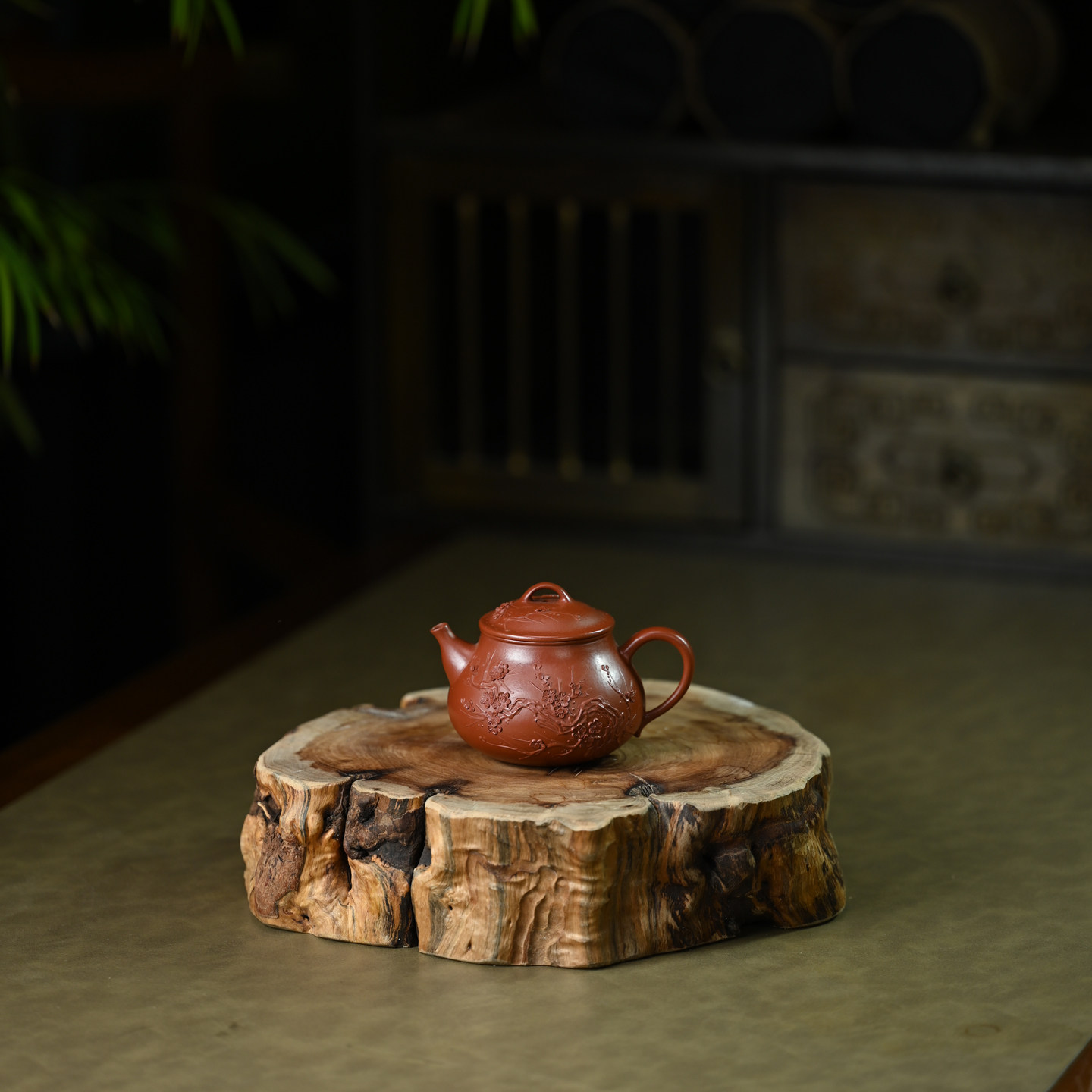 伯元中式紫砂泥绘梅花灵竹