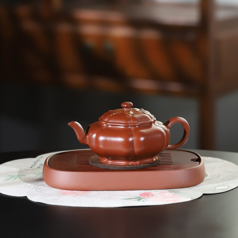 工艺师名家原矿大红袍全手工六方水滴菱花220ML宜兴紫砂壶泡茶壶