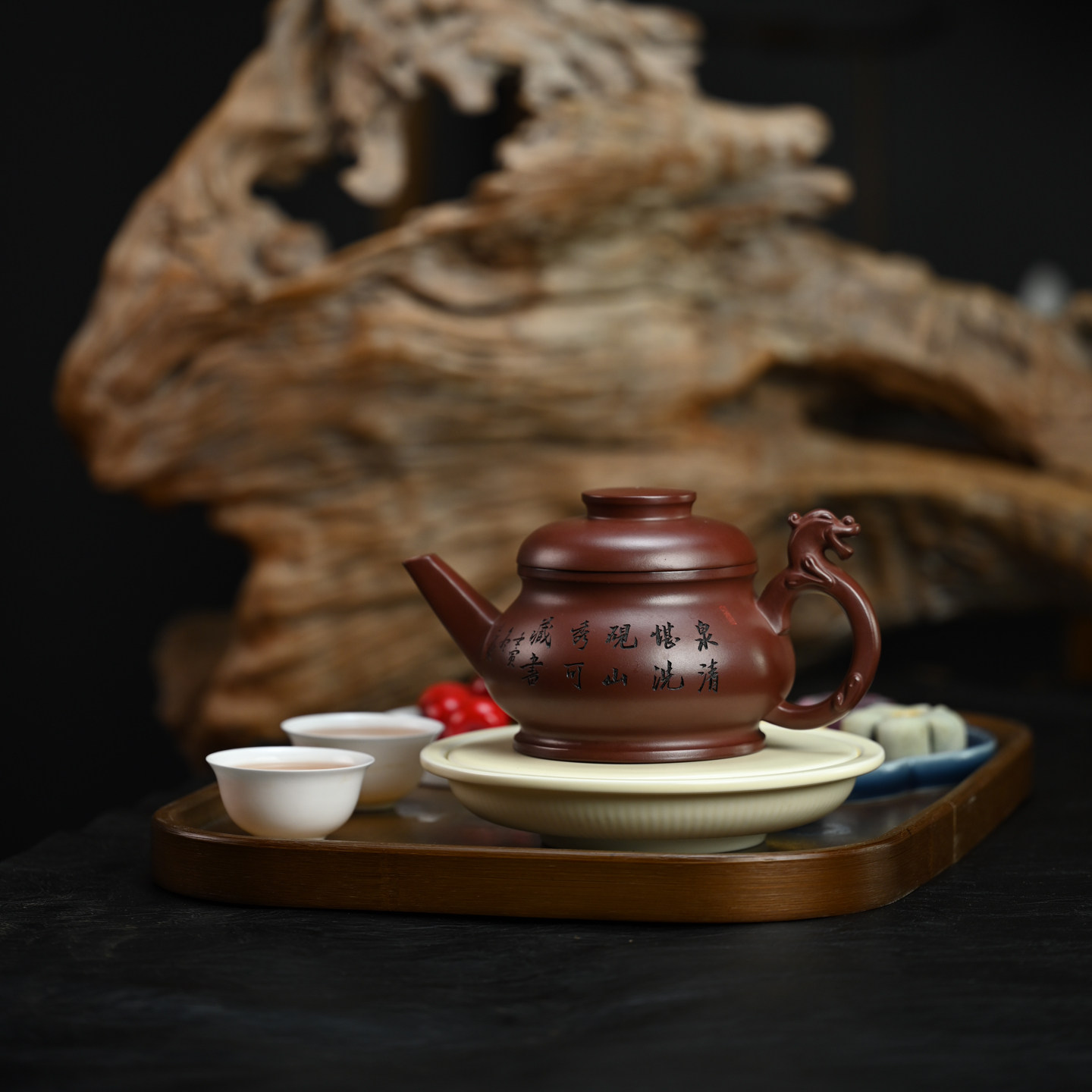 宜兴紫砂壶原矿紫泥气蕴千秋全手工刻绘泡茶壶茶器名家制作 400ml