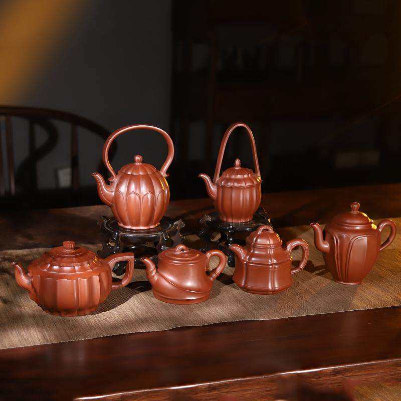 原矿小红泥系列全手工筋纹竹鼓260ML宜兴紫砂壶功夫茶壶茶具名家