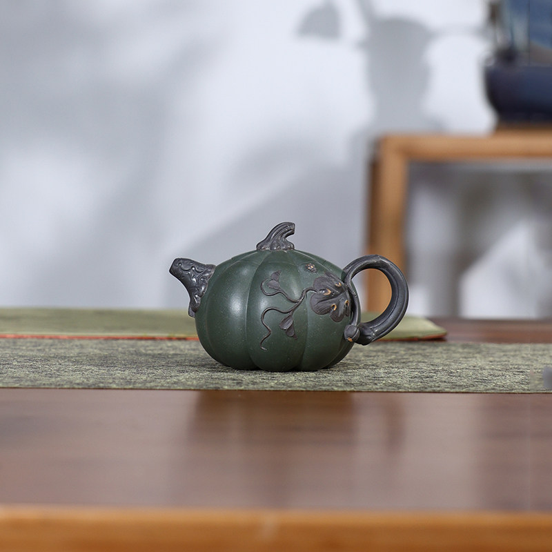 宜兴紫砂壶原矿青段泥南瓜壶纯手工网孔中式功夫茶具泡茶壶 250ml