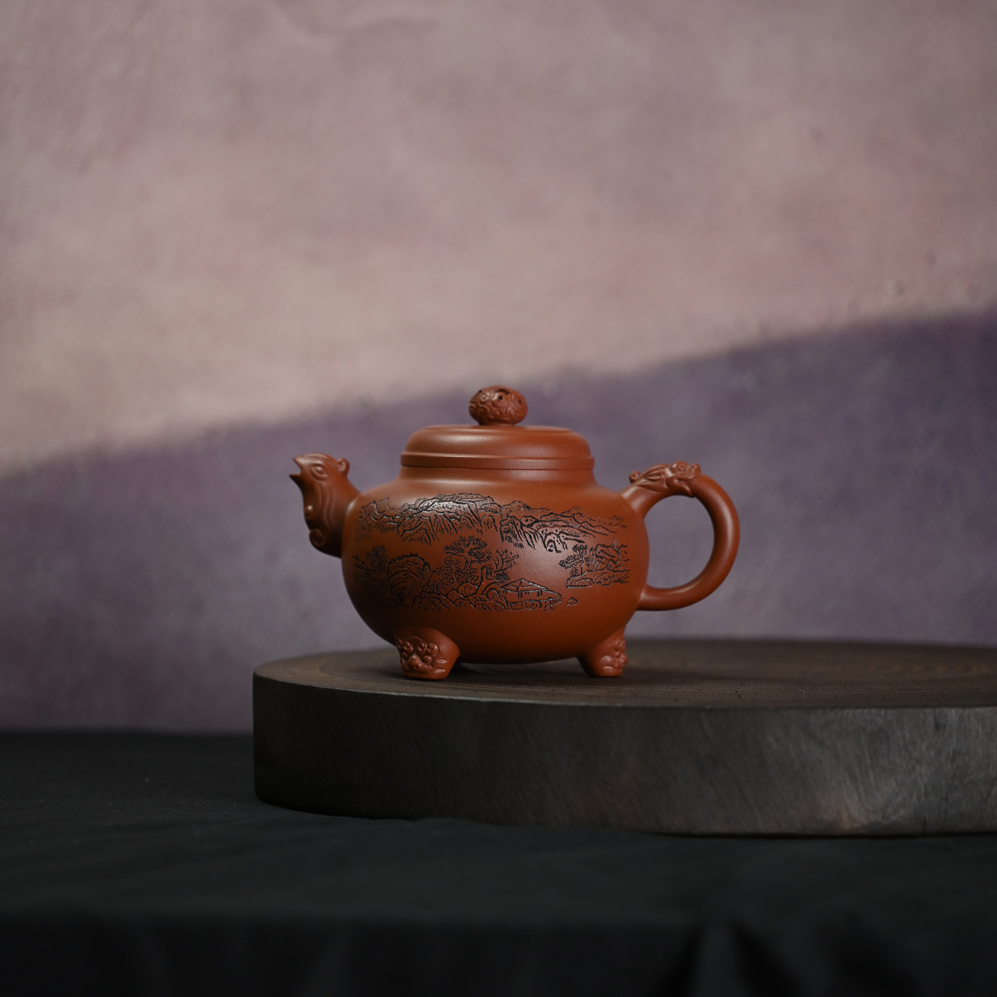 名家工艺师宜兴紫砂壶原矿清水泥龙凤呈祥全手工刻绘泡茶壶 550ml