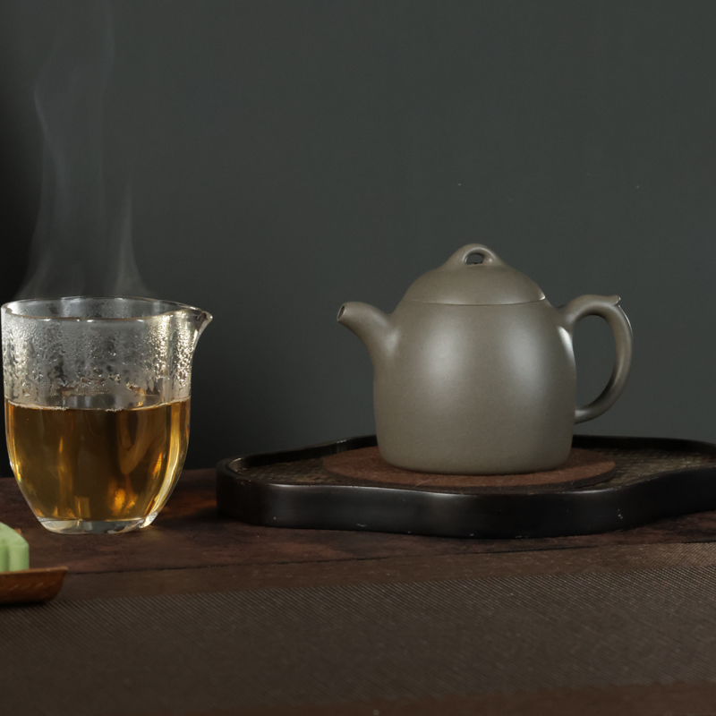 宜兴紫砂壶原矿青灰泥秦权壶全手工光素功夫泡茶壶茶器茶具 250ml