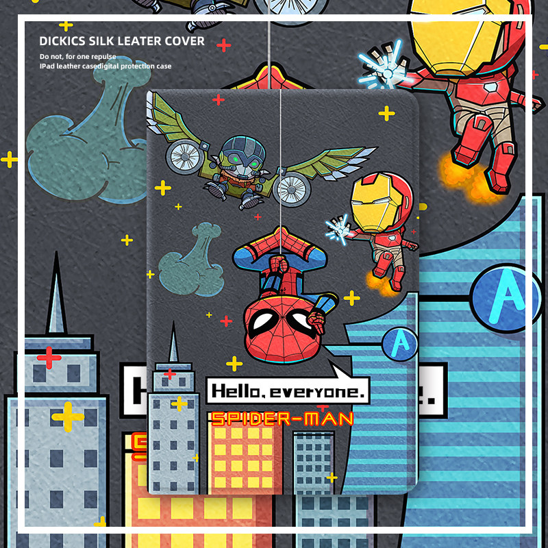 适用ipad保护壳pro2022套air5苹果平板3倒挂蜘蛛侠11英寸卡通mini6