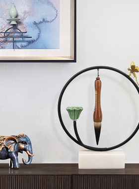 新中式风禅意毛笔架电视柜摆件