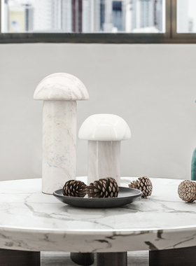 蘑菇新中式风客厅柜子白色大理石