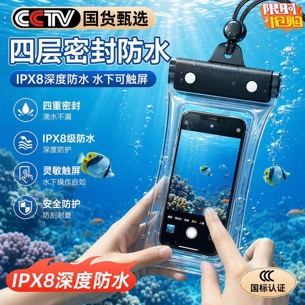 手机防水袋可触控屏幕拍照神器游泳外送专用骑手浮潜水漂流气囊防