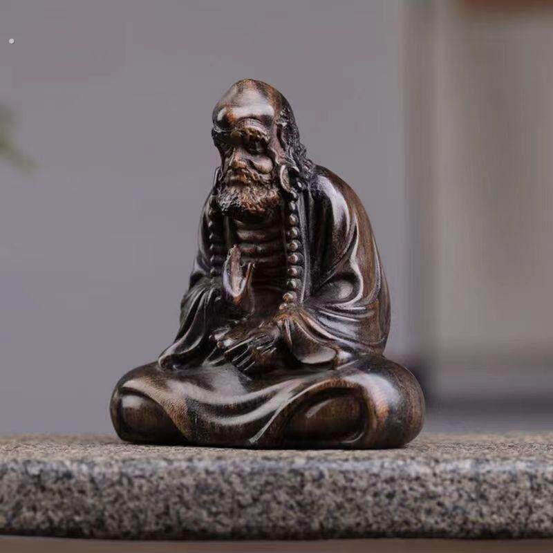精品达摩祖师加里曼丹沉香木原木立体精工雕刻家居车摆件复古