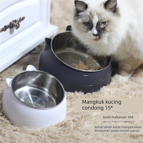 猫碗食盆斜口碗不锈钢碗防打翻狗碗狗盆喝水吃饭盆保护颈椎猫狗碗