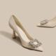 伴娘鞋 法式 米白色单鞋 日常可穿工作鞋 气质尖头高跟鞋 女2025新款