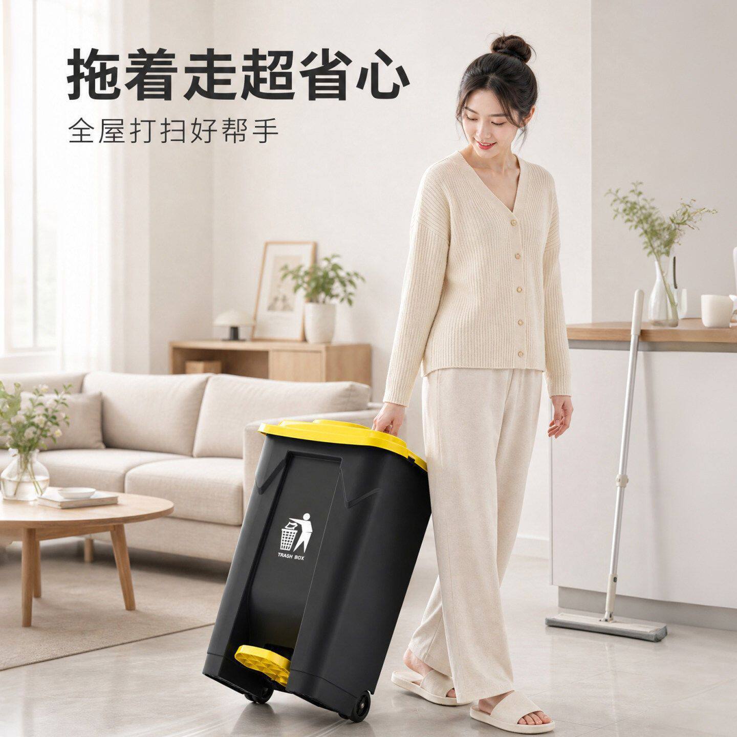 脚踏垃圾桶带盖脚踩带轮