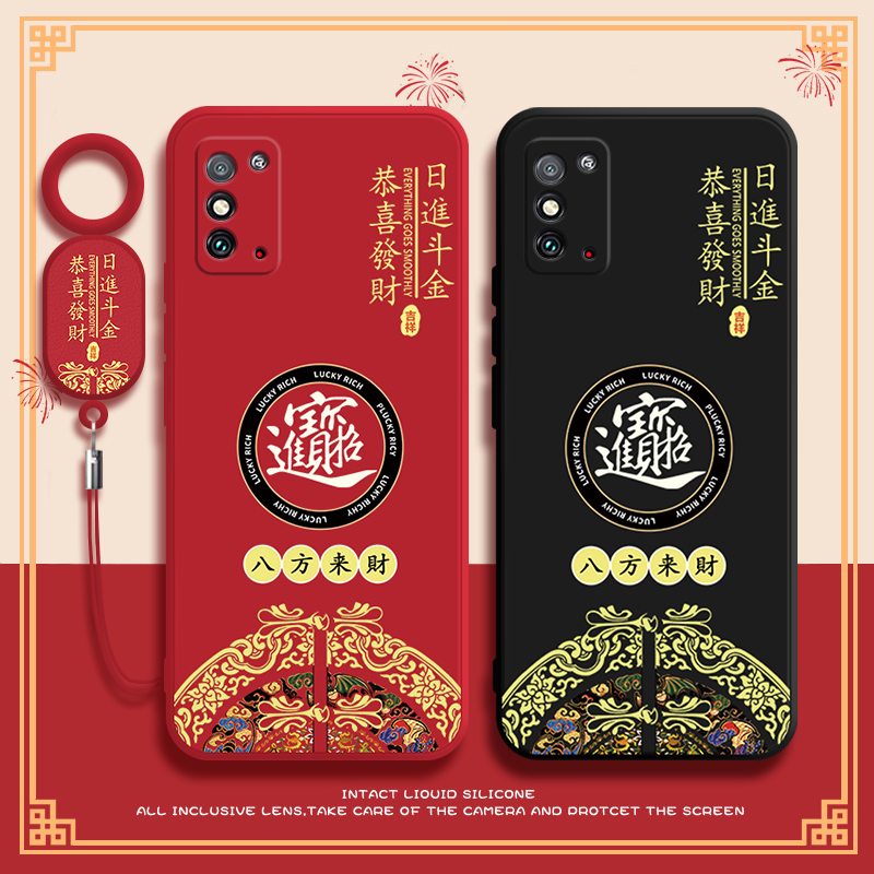 招财进宝适用华为荣耀X10max手机壳honor x10新年款保护套液态硅胶全包TEL一AN00防摔kkg一an00男女mxa软外壳