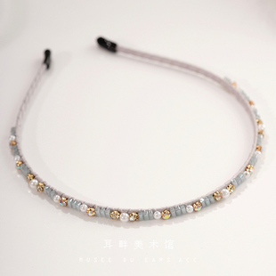 A蓝灰色精致手作发箍头箍女款 外出 头饰发饰高颅顶高级感洋气时尚