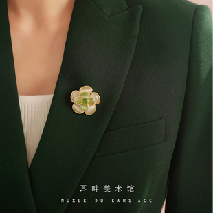 结婚礼物 A山茶花猫眼石胸针高档女胸花别针气质复古奢华毛衣西装